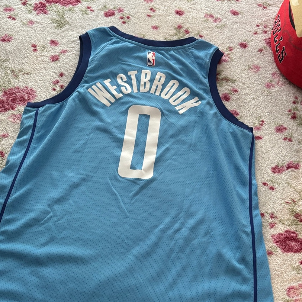 Nike Blue H-Town Russell Westbrook Jersey with Red Accents - Picture 4 of 5